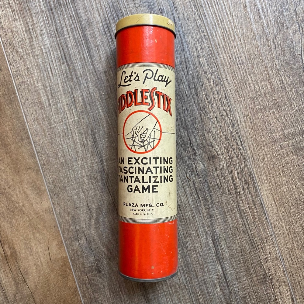Vintage Fiddlestix Pick Up Sticks Game Plaza Mfg Co Red Tube Made in USA Retro
